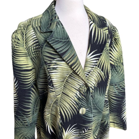 Vintage Barkcloth Long Jacket Coat-Palm Leaf Pattern-Black Green- 48" Chest - Picture 2 of 5